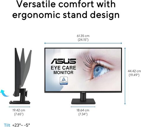 شاشة ASUS مقاس 27 بوصة بدقة 1440 بكسل (VA27AQ) - IPS، QHD (2560 x 1440)، 99% sRGB، بدون إطار، HDMI، DisplayPort، VGA، 1 مللي ثانية، مكبرات صوت، إضاءة زرقاء منخفضة، خالية من الوميض، قابلة للتركيب على الحائط وفقًا لمعايير VESA، ضمان لمدة 3 سنوات in Saudi Arabia
