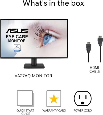 شاشة ASUS مقاس 27 بوصة بدقة 1440 بكسل (VA27AQ) - IPS، QHD (2560 x 1440)، 99% sRGB، بدون إطار، HDMI، DisplayPort، VGA، 1 مللي ثانية، مكبرات صوت، إضاءة زرقاء منخفضة، خالية من الوميض، قابلة للتركيب على الحائط وفقًا لمعايير VESA، ضمان لمدة 3 سنوات in Saudi Arabia
