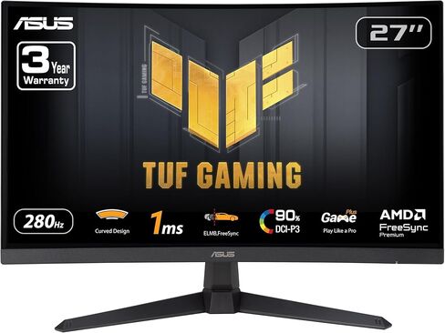 ASUS TUF Gaming 27" 1080P Curved Monitor (VG27VQM1B) – Full HD, 1500R, 280Hz, 1ms, Extreme Low Motion Blur, FreeSync Premium, Shadow Boost, Eye Care, 90% DCI-P3, DisplayWidget Center, 3 yr Warranty in Saudi Arabia