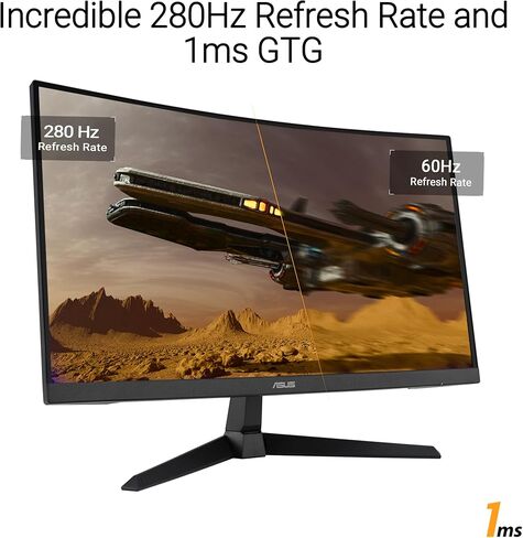 ASUS TUF Gaming 27" 1080P Curved Monitor (VG27VQM1B) – Full HD, 1500R, 280Hz, 1ms, Extreme Low Motion Blur, FreeSync Premium, Shadow Boost, Eye Care, 90% DCI-P3, DisplayWidget Center, 3 yr Warranty in Saudi Arabia