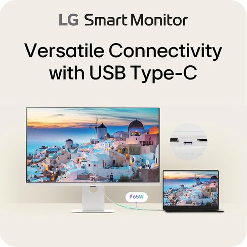 LG 37U730SA-W شاشة كمبيوتر 37 بوصة ذكية 4K UHD (3840 x 2160) IPS، 60 هرتز، HDR10، webOS، مكبر صوت مدمج، Airplay 2، مشاركة الشاشة، HDMI، USB Type-C PW 65W، حامل قابل للإمالة/الارتفاع/الدوران، أبيض in Kuwait