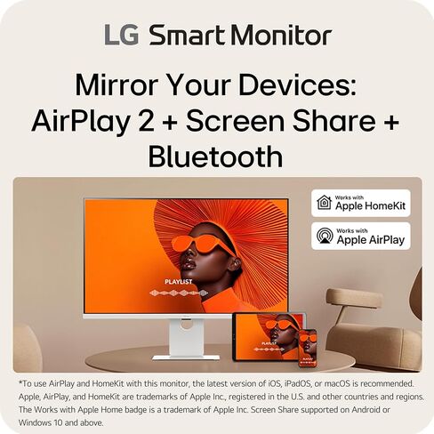 LG 37U730SA-W شاشة كمبيوتر 37 بوصة ذكية 4K UHD (3840 x 2160) IPS، 60 هرتز، HDR10، webOS، مكبر صوت مدمج، Airplay 2، مشاركة الشاشة، HDMI، USB Type-C PW 65W، حامل قابل للإمالة/الارتفاع/الدوران، أبيض in Kuwait