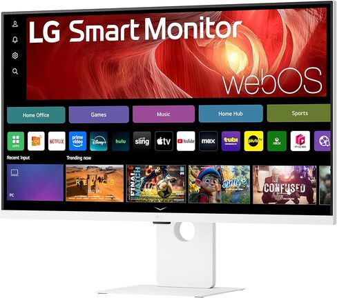 LG 37U730SA-W شاشة كمبيوتر 37 بوصة ذكية 4K UHD (3840 x 2160) IPS، 60 هرتز، HDR10، webOS، مكبر صوت مدمج، Airplay 2، مشاركة الشاشة، HDMI، USB Type-C PW 65W، حامل قابل للإمالة/الارتفاع/الدوران، أبيض in Kuwait