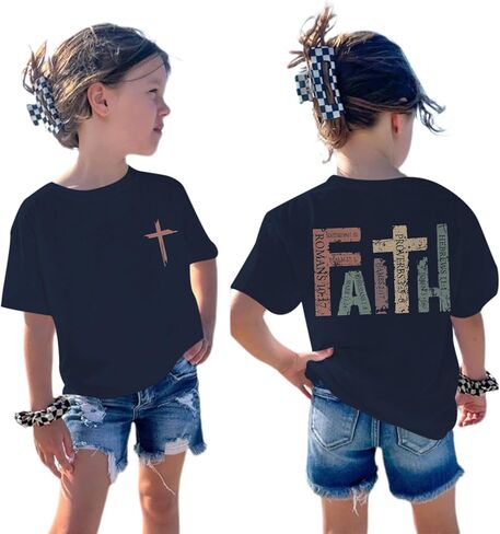 Jesus Shirt for Girls Christian Faith Tshirts Kids Cute Bible Verse Graphic Tees Inspirational God Religious Clothes in Saudi Arabia