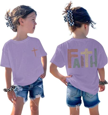 Jesus Shirt for Girls Christian Faith Tshirts Kids Cute Bible Verse Graphic Tees Inspirational God Religious Clothes in Saudi Arabia