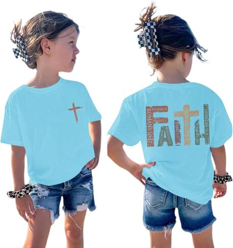 Jesus Shirt for Girls Christian Faith Tshirts Kids Cute Bible Verse Graphic Tees Inspirational God Religious Clothes in Saudi Arabia
