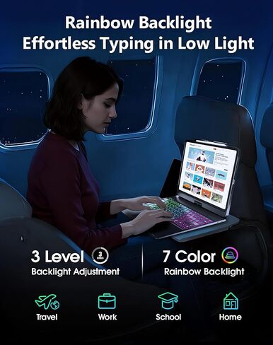 NOKBABO حافظة لوحة المفاتيح لجهاز iPad Pro 13 بوصة (M5/M4، 2025/2024)، iPad Air 13 بوصة (M3/M2) وiPad Pro 12.9 6th/5th/4th/3rd، قابل للدوران 360 درجة، إضاءة خلفية قوس قزح، حامل أقلام - أسود in Kuwait