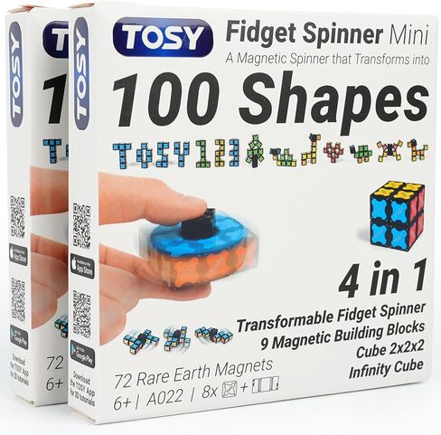 TOSY Magnet Fidget Spinner Mini - 3in1 Toy: Transformable Fidget Spinner with 72 Magnets, Infinity Cube, 2x2 Puzzle Cube for Beginners, Stress Relief for Adults, Easter Birthday Gift (Set of 2) in Saudi Arabia