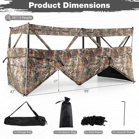 Tangkula 4-Panel Hunting Blind مع باب للكلاب، 1-3 أشخاص منبثق 3 جوانب 360 درجة رؤية من خلال الأرض أعمى مع نسيج أكسفورد مرن، 4 نوافذ صامتة، حقيبة حمل لصيد الغزلان والديك الرومي in Kuwait