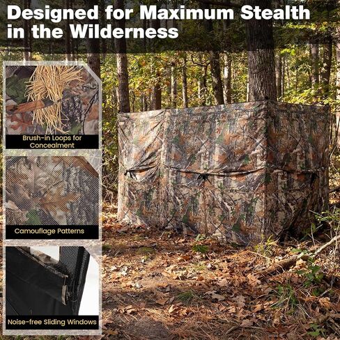 Tangkula 4-Panel Hunting Blind مع باب للكلاب، 1-3 أشخاص منبثق 3 جوانب 360 درجة رؤية من خلال الأرض أعمى مع نسيج أكسفورد مرن، 4 نوافذ صامتة، حقيبة حمل لصيد الغزلان والديك الرومي in Kuwait
