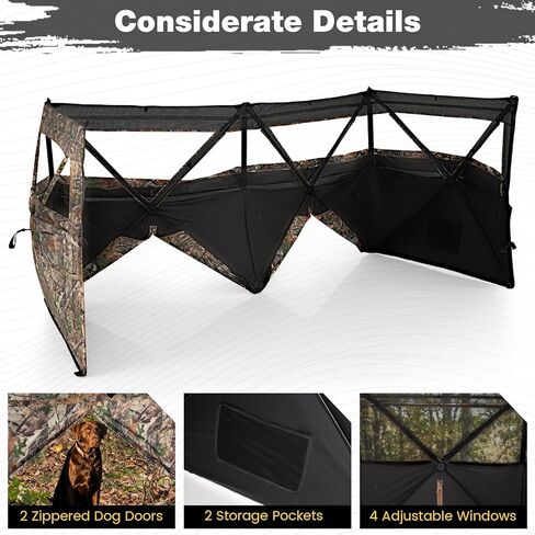 Tangkula 4-Panel Hunting Blind مع باب للكلاب، 1-3 أشخاص منبثق 3 جوانب 360 درجة رؤية من خلال الأرض أعمى مع نسيج أكسفورد مرن، 4 نوافذ صامتة، حقيبة حمل لصيد الغزلان والديك الرومي in Kuwait