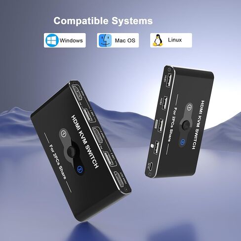 مفتاح KVM لشاشة واحدة و2 جهاز كمبيوتر، محول HDMI KVM 4K@60 هرتز، محول HDMI USB Hub للكمبيوتر/Mac Pro/الكمبيوتر المحمول، التوصيل والتشغيل، مشاركة طابعة لوحة المفاتيح والماوس، مع كابلين USB وكابلين HDMI in Kuwait