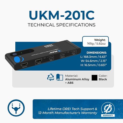 OREI 2x1 4K HDMI & USB-C KVM Switch، 4X Port USB-A، 1x USB-C مشاركة أجهزة متعددة، أجهزة الكمبيوتر المحمولة، الكمبيوتر الشخصي، على شاشة عرض واحدة، التحكم في لوحة المفاتيح، التحكم المحيطي، مخرج صوت تناظري - جهاز تحكم عن بعد سلكي in Kuwait