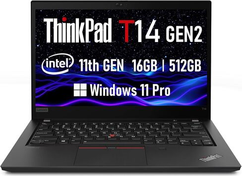 كمبيوتر محمول Lenovo ThinkPad T14 Gen 2 Business، شاشة 14 بوصة عالية الدقة (1920 × 1080)، الجيل الحادي عشر رباعي النواة i5-1145G7، 16 جيجابايت DDR4، 512 جيجابايت SSD، لوحة مفاتيح بإضاءة خلفية، HDMI، Windows 11 Pro (متجدد) in Kuwait