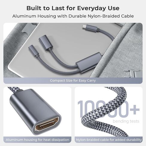 محول Basesailor USB C إلى HDMI، من النوع C إلى 4K HDMI مع محول متعدد المنافذ لشاحن PD 100 واط، متوافق مع Nintendo Switch، Steam Deck، iPhone 17 16 15، MacBook، iPad، Samsung S25 وأجهزة وضع العرض in Kuwait