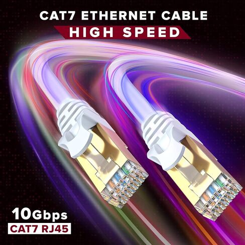 Cat 7 Ethernet Cable 0.6 ft - (2 Pack) High-Speed Cat7 Internet & Network LAN Patch Cables, RJ45 Connectors - Perfect for Gaming, Streaming, and More (White) in Saudi Arabia