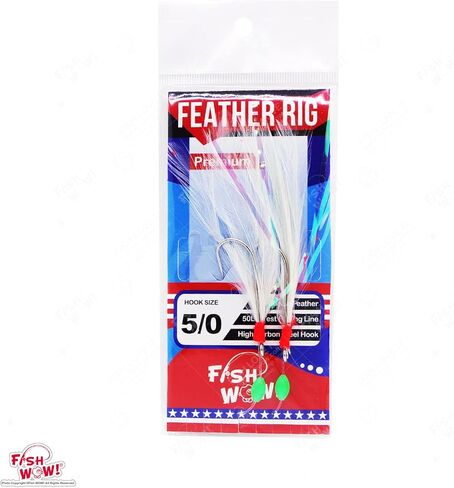 10pks Mix Colors Fish WOW!® Fishing Feather Rig with 5/0 Two High-Carbon Steel Hooks Rock cod Lures Rockfish Rigged Jigging Rig in Saudi Arabia
