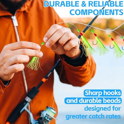 10pcs Mackerel Feathers Rigs, Pre-Tied Saltwater Sea Fishing Rigs with 50 Hooks, Luminous Beads and Bionic Flying Insects for Mackerel,Pollock,Cod,Herring,Basss in Saudi Arabia