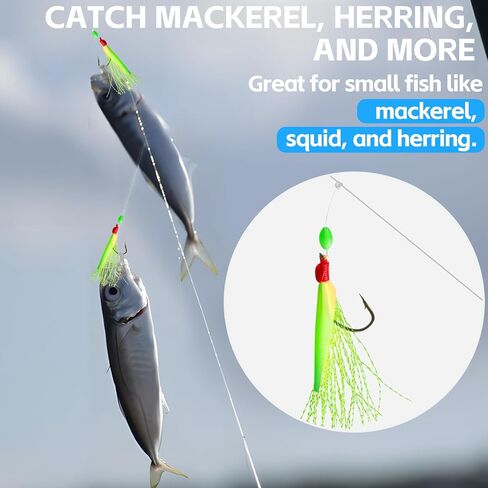 10pcs Mackerel Feathers Rigs, Pre-Tied Saltwater Sea Fishing Rigs with 50 Hooks, Luminous Beads and Bionic Flying Insects for Mackerel,Pollock,Cod,Herring,Basss in Saudi Arabia