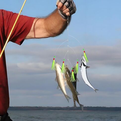 10pcs Mackerel Feathers Rigs, Pre-Tied Saltwater Sea Fishing Rigs with 50 Hooks, Luminous Beads and Bionic Flying Insects for Mackerel,Pollock,Cod,Herring,Basss in Saudi Arabia