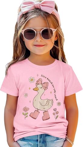 Toddler Girl Goose Shirt Silly Cute Gosling on The Loose Tshirt Funny Farm Trip Outfit Goose Lover Short Sleeve Tee in Saudi Arabia