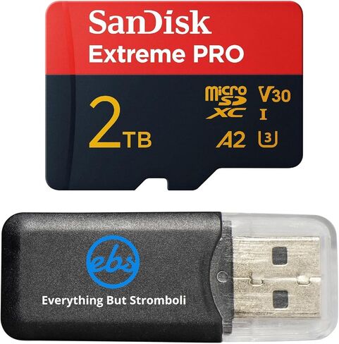 SanDisk 2TB MicroSDXC Extreme Pro Memory Card, Compatible with Insta360 X3, X4, X4 Air and X5 Action Cameras (SDSQXCD-2T00-GN6MA), V30 A2 U3, Bundle with (1) Everything But Stromboli Reader in Saudi Arabia