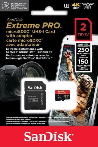 SanDisk 2TB MicroSDXC Extreme Pro Memory Card, Compatible with Insta360 X3, X4, X4 Air and X5 Action Cameras (SDSQXCD-2T00-GN6MA), V30 A2 U3, Bundle with (1) Everything But Stromboli Reader in Saudi Arabia