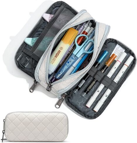 حافظة أقلام كبيرة من ديلا جاو، حقيبة أقلام رصاص ذات سعة كبيرة مع 3 أقسام، حقيبة أقلام مكتبية بسحاب، حافظة أقلام كبيرة للبالغين (بيج-03RH) in Kuwait