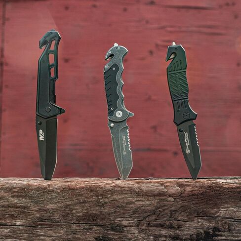 Smith & Wesson 8in High Carbon S.S. Folding Knife with 3.3in Drop Point Blade and S.S. with G-10 Inlay Handle for Outdoor, Tactical, Survival and EDC in Saudi Arabia