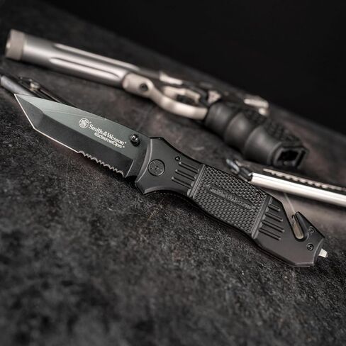 Smith & Wesson 8in High Carbon S.S. Folding Knife with 3.3in Drop Point Blade and S.S. with G-10 Inlay Handle for Outdoor, Tactical, Survival and EDC in Saudi Arabia