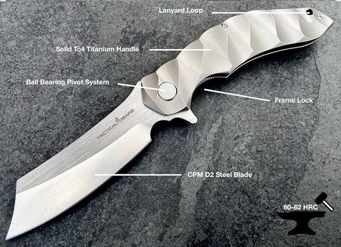 سكين جيب قابل للطي من التيتانيوم، مقبض تيتانيوم Tc4 صلب، شفرة DAO فولاذية CPM-D2، تتضمن غمدًا (زيوس) in Kuwait