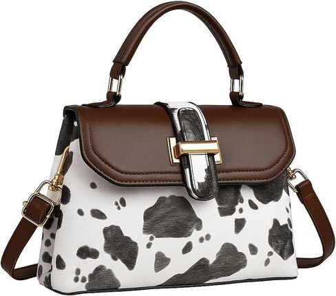 Women’s Western Cow Print Purse Handbag, PU Leather Shoulder Bag with Adjustable Strap & Compartments in Saudi Arabia