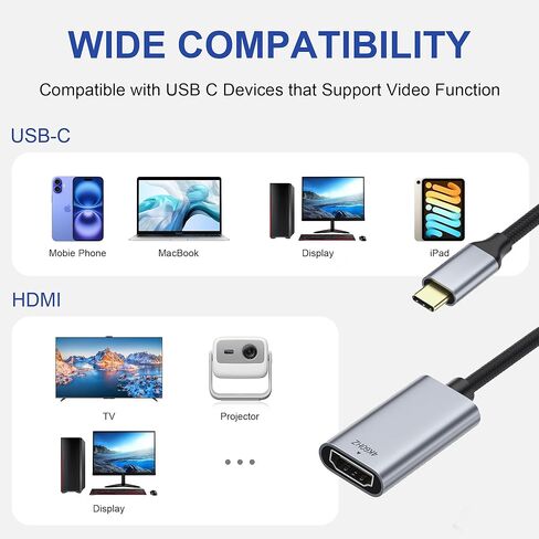محول USB-C إلى HDMI (4K@60 هرتز) محول HDMI من النوع C إلى HDMI متوافق مع أجهزة MacBook Pro/Air وiPad Pro وiPhone وSamsung Galaxy وDell XPS وThunderbolt 3/4 in Kuwait