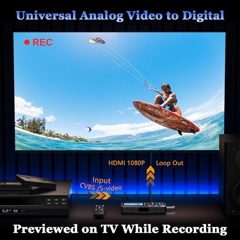 Portable VHS to Digital Converter with Remote, Video to Digital Recorder Standalone for Recording VHS Tapes, VCR, DVR, DVD, Hi8, DV Player, RCA, CVBS, TV Box, Camcorder, Gaming Consoles to USB SD Card in Saudi Arabia