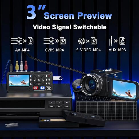 Portable VHS to Digital Converter with Remote, Video to Digital Recorder Standalone for Recording VHS Tapes, VCR, DVR, DVD, Hi8, DV Player, RCA, CVBS, TV Box, Camcorder, Gaming Consoles to USB SD Card in Saudi Arabia