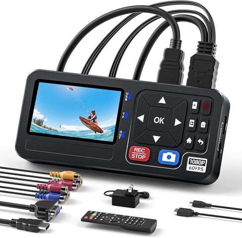 Portable VHS to Digital Converter with Remote, Video to Digital Recorder Standalone for Recording VHS Tapes, VCR, DVR, DVD, Hi8, DV Player, RCA, CVBS, TV Box, Camcorder, Gaming Consoles to USB SD Card in Saudi Arabia