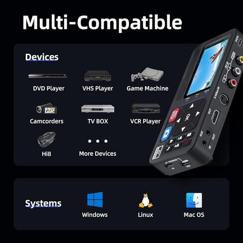 Portable VHS to Digital Converter with Remote, Video to Digital Recorder Standalone for Recording VHS Tapes, VCR, DVR, DVD, Hi8, DV Player, RCA, CVBS, TV Box, Camcorder, Gaming Consoles to USB SD Card in Saudi Arabia