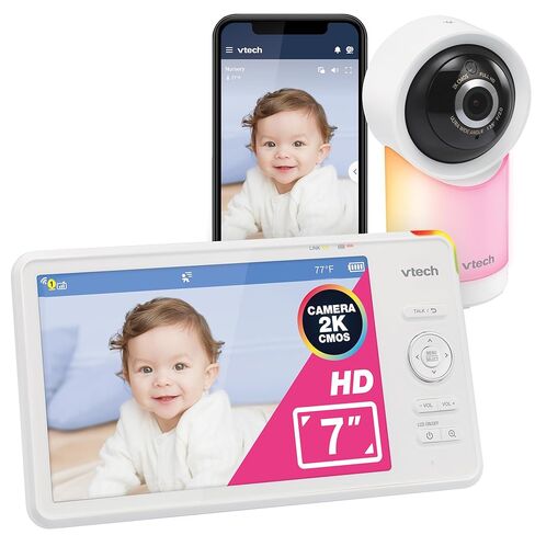 VTech Smart WiFi 7" HD Display Video Baby Monitor, 1080p HD Camera via App, Pan-Tilt-Zoom, Night Light, 2-Way Talk, 2K CMOS Video Sensor, Wide-Angle Viewing, Rechargeable Battery, Free App: RM7866HD in Kuwait