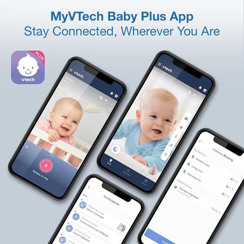 VTech Smart WiFi 7" HD Display Video Baby Monitor, 1080p HD Camera via App, Pan-Tilt-Zoom, Night Light, 2-Way Talk, 2K CMOS Video Sensor, Wide-Angle Viewing, Rechargeable Battery, Free App: RM7866HD in Kuwait