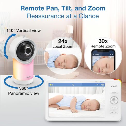 VTech Smart WiFi 7" HD Display Video Baby Monitor, 1080p HD Camera via App, Pan-Tilt-Zoom, Night Light, 2-Way Talk, 2K CMOS Video Sensor, Wide-Angle Viewing, Rechargeable Battery, Free App: RM7866HD in Kuwait