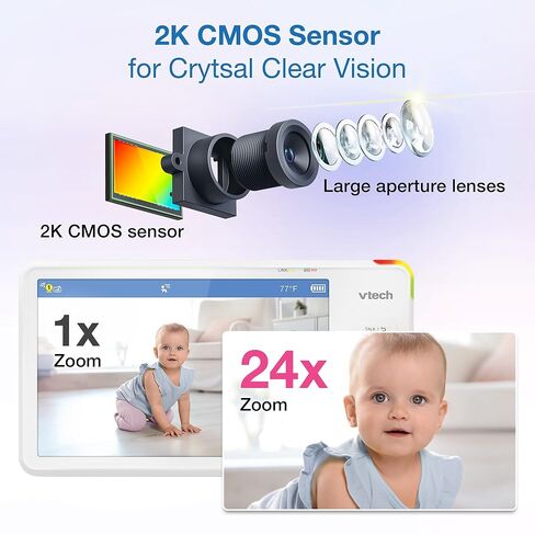 VTech Smart WiFi 7" HD Display Video Baby Monitor, 1080p HD Camera via App, Pan-Tilt-Zoom, Night Light, 2-Way Talk, 2K CMOS Video Sensor, Wide-Angle Viewing, Rechargeable Battery, Free App: RM7866HD in Kuwait