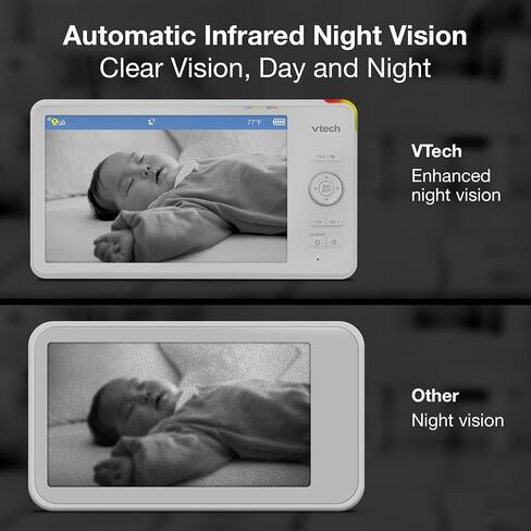 VTech Smart WiFi 7" HD Display Video Baby Monitor, 1080p HD Camera via App, Pan-Tilt-Zoom, Night Light, 2-Way Talk, 2K CMOS Video Sensor, Wide-Angle Viewing, Rechargeable Battery, Free App: RM7866HD in Kuwait
