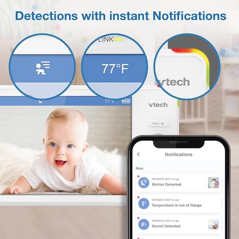VTech Smart WiFi 7" HD Display Video Baby Monitor, 1080p HD Camera via App, Pan-Tilt-Zoom, Night Light, 2-Way Talk, 2K CMOS Video Sensor, Wide-Angle Viewing, Rechargeable Battery, Free App: RM7866HD in Kuwait