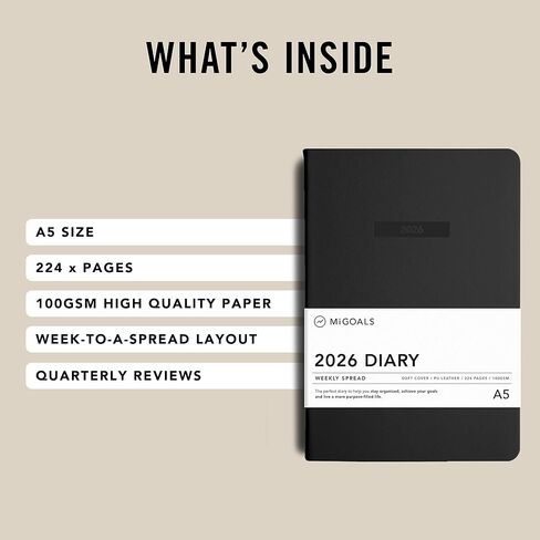 MI GOALS مخطط الانتشار الأسبوعي 2026 | مجلة تحديد الأهداف المؤرخة للامتنان والتقدم وتتبع العادات مع ملاحظات مبطنة | تخطيط من أسبوع إلى صفحتين، A5 (العنصر الأزرق) in Kuwait