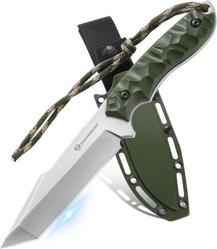 سكين تانتو ذو الشفرة الثابتة مع غمد، سكين تكتيكي للرجال تصميم تانغ الكامل للبقاء على قيد الحياة (E-Full Black) in Kuwait