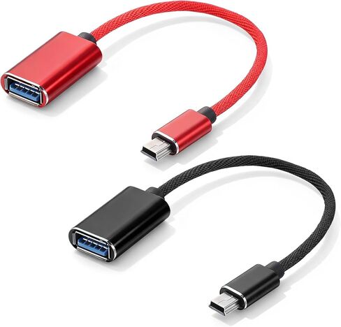 2 قطعة محول كابل USB OTG صغير للكاميرات الرقمية USB A أنثى إلى USB صغير B 5-pin ذكر محول موصل مضفر كابل موصل لنقل البيانات (أسود وأحمر) in Kuwait