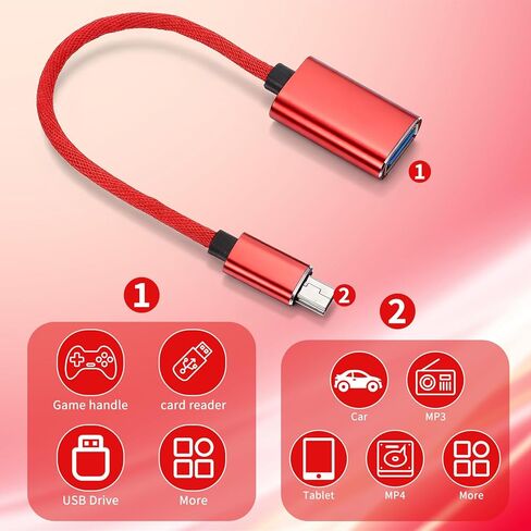 2 قطعة محول كابل USB OTG صغير للكاميرات الرقمية USB A أنثى إلى USB صغير B 5-pin ذكر محول موصل مضفر كابل موصل لنقل البيانات (أسود وأحمر) in Kuwait