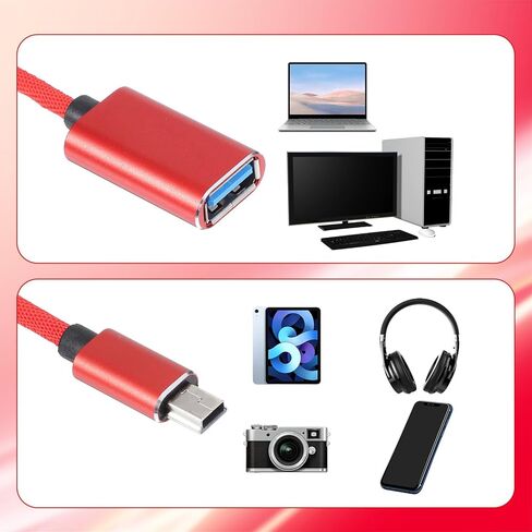 2 قطعة محول كابل USB OTG صغير للكاميرات الرقمية USB A أنثى إلى USB صغير B 5-pin ذكر محول موصل مضفر كابل موصل لنقل البيانات (أسود وأحمر) in Kuwait