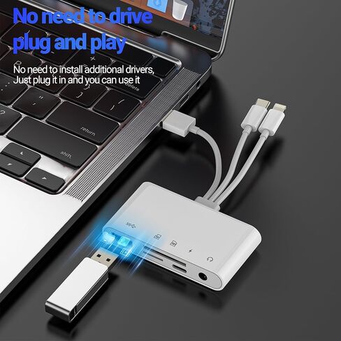 محور قارئ بطاقة SD USB C Lightning USB إلى OTG 3.5 مم Aux Charger TF محول (5 في 1) لهاتف iPhone 17 16 15 14 13 Pro Max Splitter Camera Computer Android ملحقات شحن الصوت المتوافقة مع Samsung in Kuwait