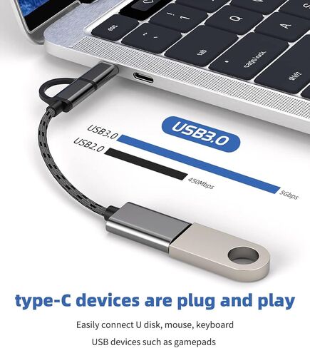 محول USB أنثى إلى Micro USB + USBC ذكر 3.0 ملحقات كابل OTG متوافق مع Samsung MacBook iPhone15 Pro Max Plus iPad Pro Air Mouse قارئ بطاقة الكاميرا نوع Android Thunderbolt in Kuwait